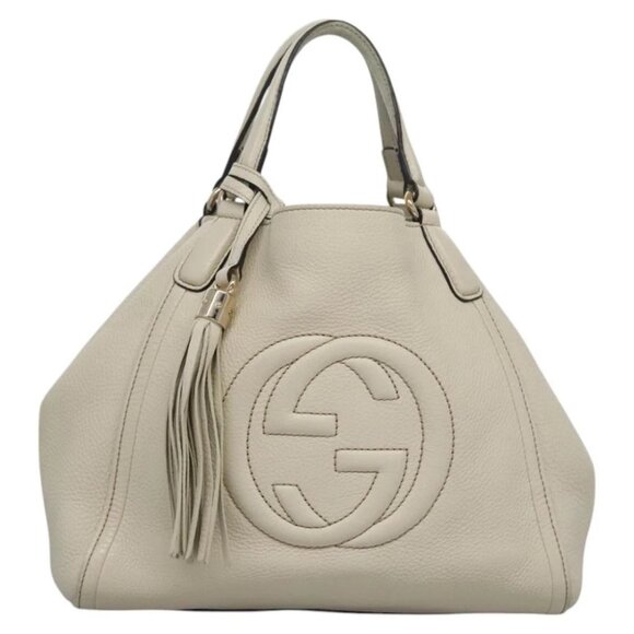 GUCCI Hand Bag Leather White Gold 336751 Auth - Picture 1 of 14